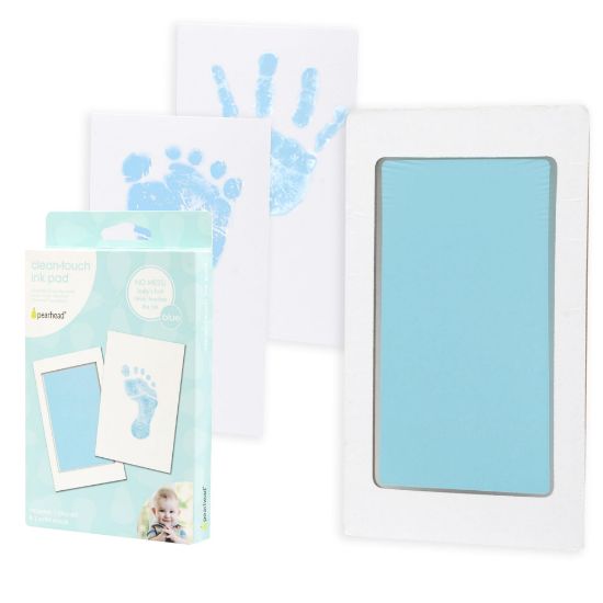 Picture of Pearhead Newborn Baby Handprint and Footprint Kit - No Mess Clean-Touch Ink Pad with Impression Cards, Baby Boy Keepsake, Perfect Keepsake for Family, Acid-Free, Blue