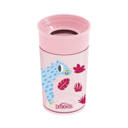 Picture of Dr. Brown’s Milestones Cheers 360 Cup Spoutless Transition Cup, Travel Friendly & Leak-Free Sippy Cup, Pink Leopard, 10 oz/300 mL