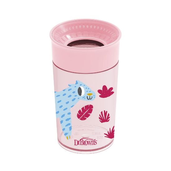 Picture of Dr. Brown’s Milestones Cheers 360 Cup Spoutless Transition Cup, Travel Friendly & Leak-Free Sippy Cup, Pink Leopard, 10 oz/300 mL