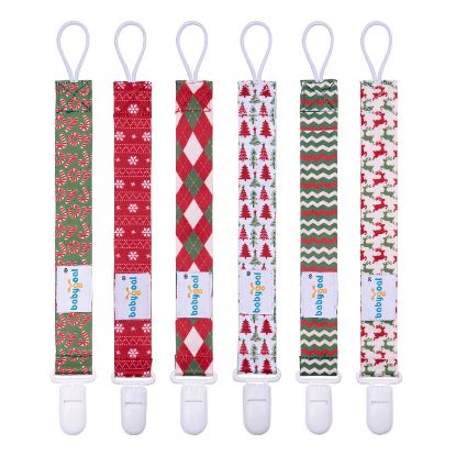 Picture of Babygoal Christmas Pacifier Clips, 6 Pack Binky Paci Holder and Leash for Boys and Girls Fits for Most Pacifier, Binkie Styles & Baby Teethers & Toys and Xmas Gift 6PB19