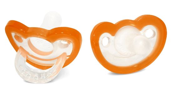 Picture of RaZbaby Jollypop Pacifier for Newborns & Up, USA Made, Natural Shaped Orthodontic Binky, Lovingly Shared in NICUs & Hospitals Worldwide, Medical-Grade 100% BPA-Free - 0-3 Months, 2 Pack - Orange