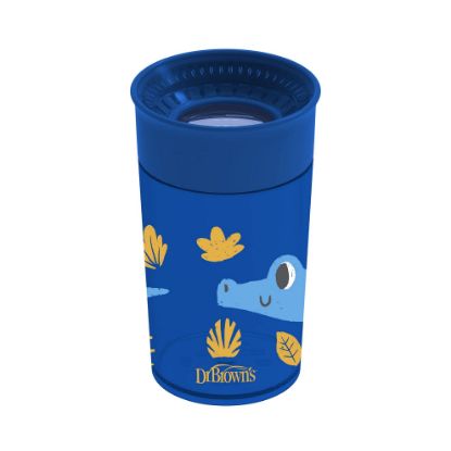 Picture of Dr. Brown’s Milestones Cheers 360 Cup Spoutless Transition Cup, Travel Friendly & Leak-Free Sippy Cup, Blue Alligator, 10 oz/300 mL