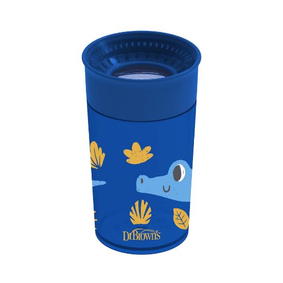 Picture of Dr. Brown’s Milestones Cheers 360 Cup Spoutless Transition Cup, Travel Friendly & Leak-Free Sippy Cup, Blue Alligator, 10 oz/300 mL