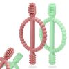 Picture of Baby Teething Toys with Easy-Hold Handle, Silicone Infant Toothbrush, Textured On Both Sides Helps Massage, Soothe Sore Gums, Teething Toys for Babies 0-6 Months, 6-12 Months Bright Green & Caramel