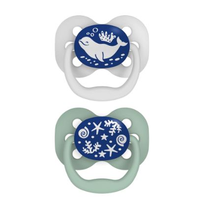 Picture of Dr. Brown's Advantage Glow-in-the-Dark Baby Pacifier, Fully Symmetrical Soother with Soft Silicone Bulb, Blue Ocean, 0-6m, BPA Free, 2 Pack