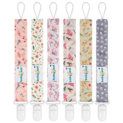 Picture of Babygoal Floral Pacifier Clips, 6 Pack Binky Paci Holder Clips and Leash for Boys and Girls Fits for Most Pacifier, Binkie Styles & Baby Teethers & Toys and Gift 6PS21