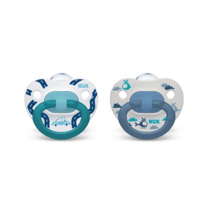 Picture of NUK Comfy Orthodontic Pacifiers, Blue Assorted, 18-36 Months, 2 Count, Soft & Durable Design for Baby Comfort