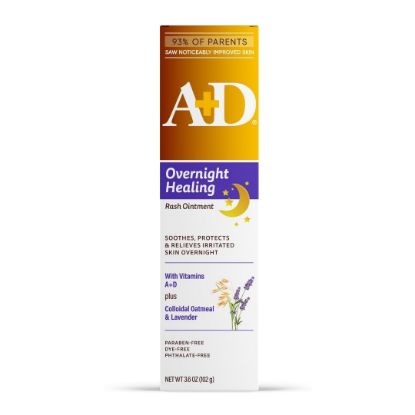 Picture of A+D Overnight Healing Diaper Rash Ointment - Soothes, Protects & Relieves Diaper Rash Overnight with Lavender & Colloidal Oatmeal - Healing Ointment for Red, Itchy, Irritated Skin - 3.6oz