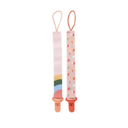 Picture of Nuby Pacifinder Baby Pacifier Clip - (2-Pack) - Pacifier Holder Clip with Convenient Hook Loop - Peach Stripes and Hearts