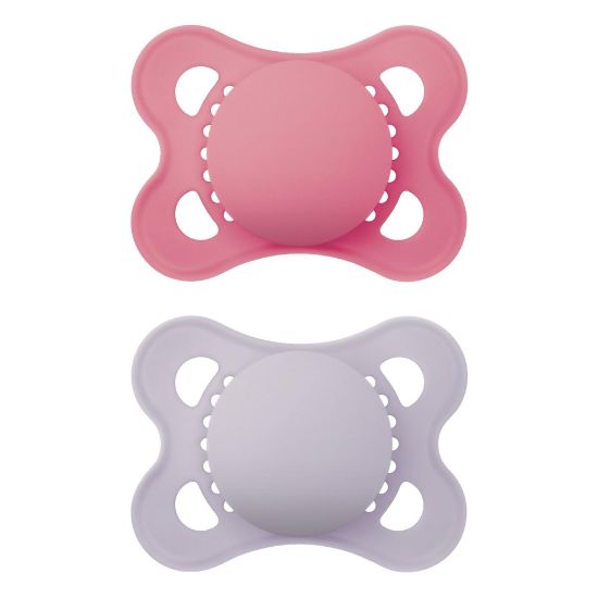 Picture of MAM Original Matte Baby Pacifiers, Binky for Girls 0-6 Months, BPA-Free Silicone Nipple, Easy to Clean, Best for Newborn Babies, Developed with Medical Experts, 2 Count Binkies with Sterilizer Case