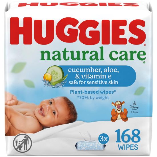 Picture of Huggies Natural Care Cucumber, Aloe and Vitamin E Baby Wipes, Hypoallergenic, Scented, 3 Flip-Top Packs (168 Wipes Total), Packaging May Vary