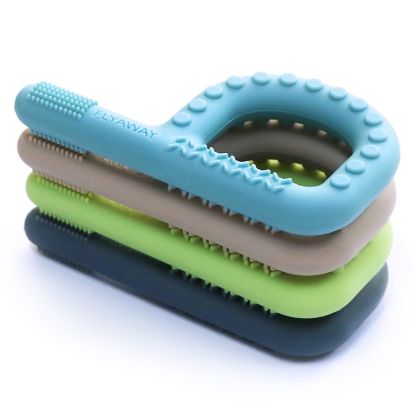 Picture of Sensory Chew Toys for Autistic Children 4 Pack, P Shape Sensory Toys for Babies Toddlers, Baby Teething Toys for 3-6 6-12 Month Oral Motor Stimulation, Silicone Chew Necklaces for Kids Adults BPA Free