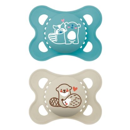 Picture of MAM Original Matte Baby Pacifiers, Binky for Boys 0-6 Months, BPA-Free Silicone Nipple, Easy to Clean, Best for Newborn Babies, Developed with Medical Experts, 2 Count Binkies with Sterilizer Case