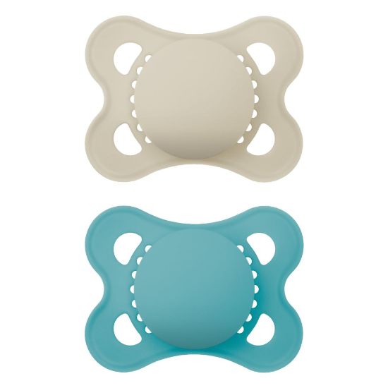 Picture of MAM Original Matte Baby Pacifiers, Binky for Boys 0-6 Months, BPA-Free Silicone Nipple, Easy to Clean, Best for Newborn Babies, Developed with Medical Experts, 2 Count Binkies with Sterilizer Case