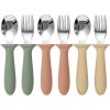 Picture of Eascrozn 6 Pack Toddler Utensils, kids Silverware with Silicone Handle, 18/8 Stainless Steel Children Safe Spoons and Forks Set Baby Feeding Essentials, Dishwasher Safe