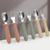 Picture of Eascrozn 6 Pack Toddler Utensils, kids Silverware with Silicone Handle, 18/8 Stainless Steel Children Safe Spoons and Forks Set Baby Feeding Essentials, Dishwasher Safe