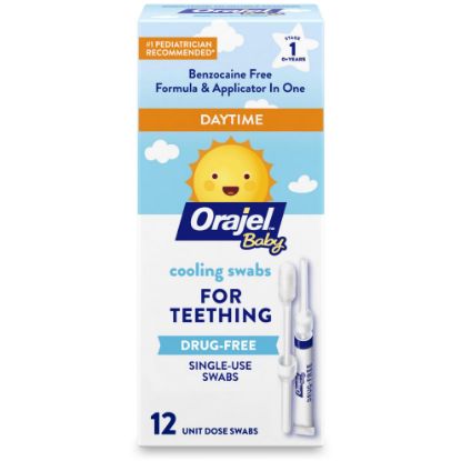 Picture of Orajel Baby Daytime Cooling Swabs for Teething, Drug-Free, 1 Pediatrician Recommended Brand for Teething*, 12 Swabs (Packing May Vary)