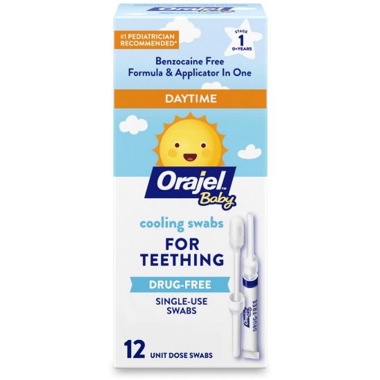 Picture of Orajel Baby Daytime Cooling Swabs for Teething, Drug-Free, 1 Pediatrician Recommended Brand for Teething*, 12 Swabs (Packing May Vary)
