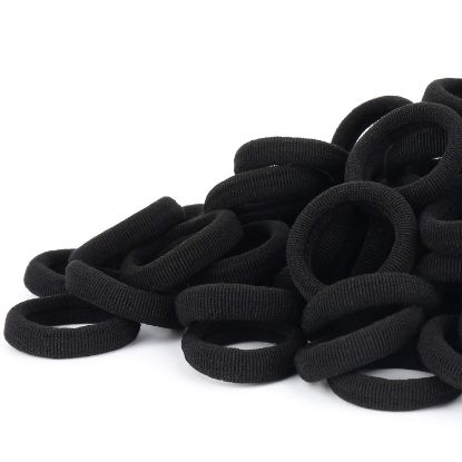 Picture of Black Seamless Hair Ties - Cotton Hair Bands - Tiny Elastics Ponytail Holders for Toddlers, 1 Inch in Diameter, Black, by Nspring