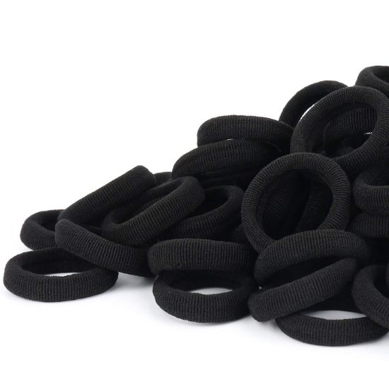 Picture of Black Seamless Hair Ties - Cotton Hair Bands - Tiny Elastics Ponytail Holders for Toddlers, 1 Inch in Diameter, Black, by Nspring