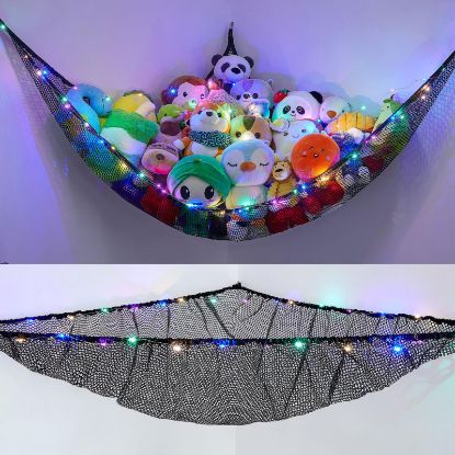 Picture of Unicorn Castle Stuffed Animals Net or Hammock Kids Toy Storage Organizer with LED Light Hanging Corner Stuffed Animals Holder Kids Girls Room Decor(Pack of 1)