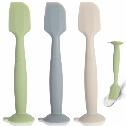 Picture of MAIKKB Baby Diaper Cream Spatula 3 Pack Diaper Spatulas Soft Silicone Diaper Cream Applicator Baby Butt Paste Spatula Brush with Suction Base,Full Size(Gray+Off-white+Green