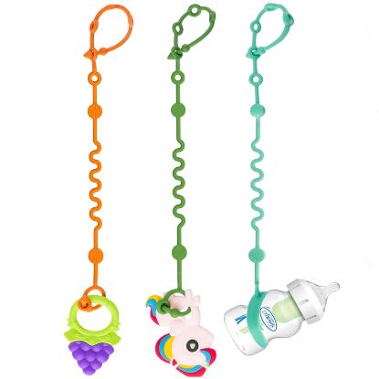 Picture of LittleHugs Toy Straps for Baby, Adjustable Toy Holder for Stroller Accessories, Silicone Baby Tether Pacifier Clip, No Throw Baby Travel Essential Leash for High Chair, Car Seat (3- Pack)