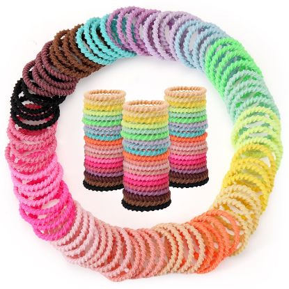 Picture of 200PCS Elastic Hair Ties, No Crease Hair Small Ponytail Holders for Kids Girls Baby Toddler, Multicolor, Spiral grain