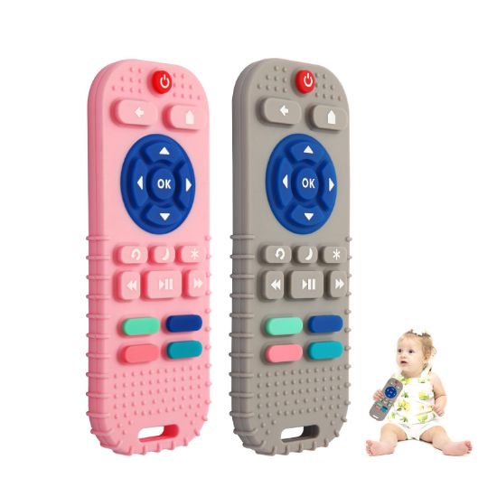 Picture of Hooku 2 Pack Silicone Teething Toys for Babies 0-6 Months, Teethers for Babies 6-12 Months, Remote Teether for Baby, Sensory Toys for Babies, Baby Chew Toys