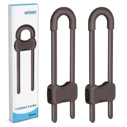 Picture of Baby Proofing Cabinets,Cabinet Locks for Babies,2 Pack U-Shaped Child Locks for Cabinets, Child Proof Cabinet Latches,Child Safety Cabinet Locks with Adjustable by SPISPI (Brown)
