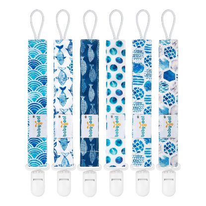 Picture of Babygoal Ocean Blue Pacifier Clips, 6 Pack Binky Paci Holder Clips and Leash for Boys and Girls Fits for Most Pacifier, Binkie Styles & Baby Teethers & Toys and Gift 6PS12