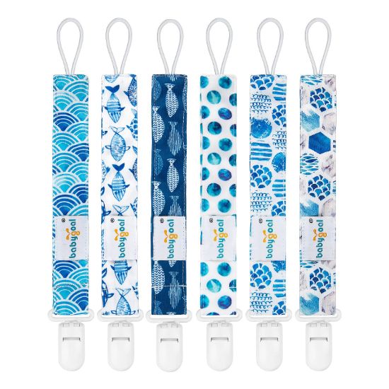 Picture of Babygoal Ocean Blue Pacifier Clips, 6 Pack Binky Paci Holder Clips and Leash for Boys and Girls Fits for Most Pacifier, Binkie Styles & Baby Teethers & Toys and Gift 6PS12