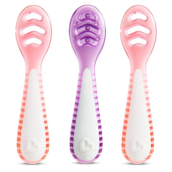 Picture of Munchkin® Gentle Dip™ Baby Spoons for Self Feeding and Baby Led Weaning, 3 Pack, Pink/Purple