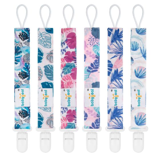 Picture of Babygoal Hawaii Pacifier Clips, 6 Pack Binky Paci Holder Clips and Leash for Boys and Girls Fits for Most Pacifier, Binkie Styles & Baby Teethers & Toys and Gift 6PS25