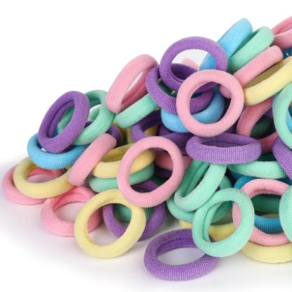 Picture of Kids Hair Ties for Toddler Girls, Cotton Baby hair Bands, Mini Hair Ponytail Holders No Damage, 1 Inch Diameter, 5 Colors