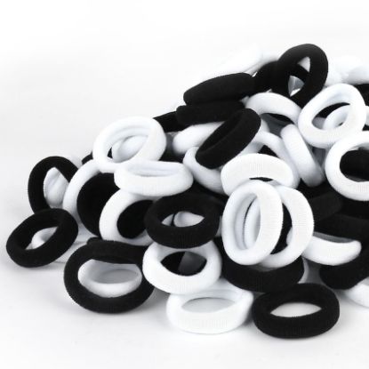 Picture of Qarwayoc Small Girls Hair Ties, Baby Toddler Hair Bands, Cotton Kids Hair Ponytail Holders No Damage and Mini Baby Elastic Holders No Crease, Black and White, by NSpring