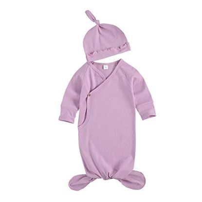 Picture of Newborn Infant Baby Girl Boy Gowns Sleeping Bag Pajamas Coming Home Outfits Swaddle Blanket Cotton Nightgown Sleepwear (L-Cotton Sleeping Bag Purple, 0-6 Months)