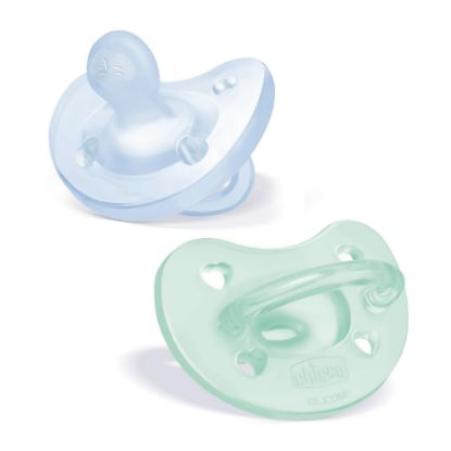 Picture of Chicco PhysioForma 100% Soft Silicone One Piece Pacifier for Babies 0-6 Months | BPA & Latex Free | Reusable Case | Blue/Green, 2pk