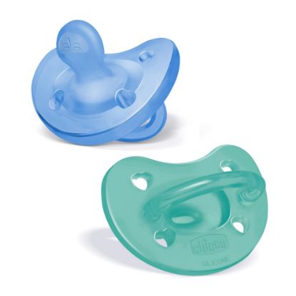 Picture of Chicco PhysioForma 100% Soft Silicone One Piece Pacifier for Babies 6-16 Months | BPA & Latex Free | Reusable Case | Blue/Green, 2pk