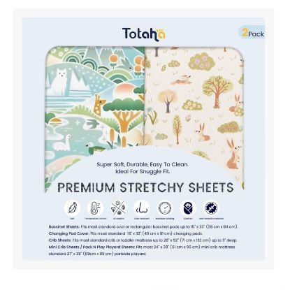 Picture of TotAha Premium Soft Bassinet Sheet for Boy Girl, Super Stretchy Jersey Knit Bassinet Fitted Sheet, Compatible with Halo, Maxi COSI, Mika Micky, SNOO, Baby Delight Mattress, 2 Pack