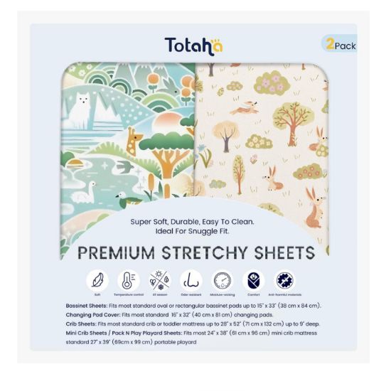 Picture of TotAha Premium Soft Bassinet Sheet for Boy Girl, Super Stretchy Jersey Knit Bassinet Fitted Sheet, Compatible with Halo, Maxi COSI, Mika Micky, SNOO, Baby Delight Mattress, 2 Pack