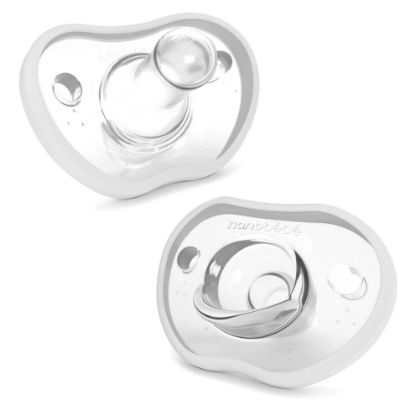 Picture of Nanobebe Baby Pacifiers 0-3 Month - Orthodontic, Curves Comfortably with Face Contour, Award Winning for Breastfeeding Babies, 100% Silicone - BPA Free. Perfect Baby Registry Gift 2pk,White