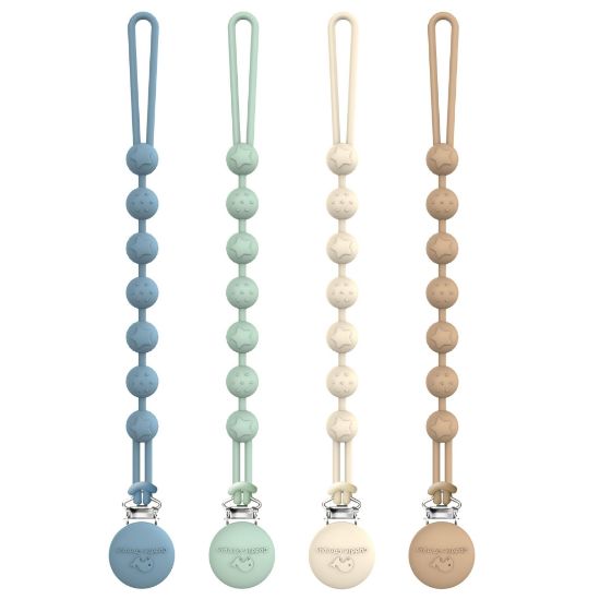 Picture of Cuddle Campus Silicone Pacifier Clip Holder with One Piece Design, Pack of 4 Soft Flexible Binky Clips with Texture for Baby Boy and Girl Set 1(6M+)