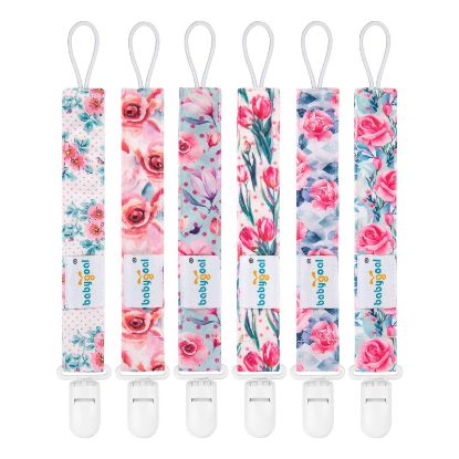 Picture of Babygoal Floral Pacifier Clips, 6 Pack Binky Paci Holder Clips and Leash for Boys and Girls Fits for Most Pacifier, Binkie Styles & Baby Teethers & Toys and Gift 6PS16