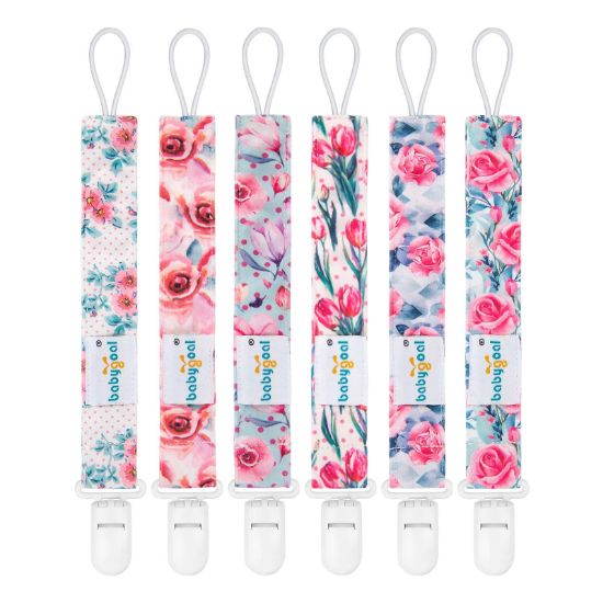Picture of Babygoal Floral Pacifier Clips, 6 Pack Binky Paci Holder Clips and Leash for Boys and Girls Fits for Most Pacifier, Binkie Styles & Baby Teethers & Toys and Gift 6PS16