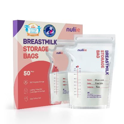 Picture of Nuliie 50 Pcs Breastmilk Storage Bags, 8 OZ Breast Milk Storing Bags, BPA-Free, Milk Storage Bags with Pour Spout for Breastfeeding, Self-Standing Bag, Space Saving Flat Profile