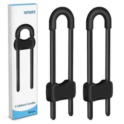 Picture of Baby Proofing Cabinets,Cabinet Locks for Babies,2 Pack U-Shaped Child Locks for Cabinets, Child Proof Cabinet Latches,Child Safety Cabinet Locks with Adjustable by SPISPI (Black)