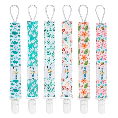 Picture of Babygoal Floral Pacifier Clips, 6 Pack Binky Paci Holder Clips and Leash for Boys and Girls Fits for Most Pacifier, Binkie Styles & Baby Teethers & Toys and Gift 6PS13