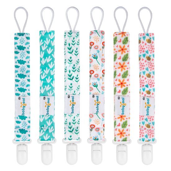 Picture of Babygoal Floral Pacifier Clips, 6 Pack Binky Paci Holder Clips and Leash for Boys and Girls Fits for Most Pacifier, Binkie Styles & Baby Teethers & Toys and Gift 6PS13