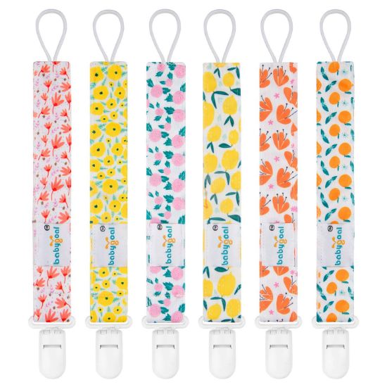 Picture of Babygoal Floral Pacifier Clips, 6 Pack Binky Paci Holder Clips and Leash for Boys and Girls Fits for Most Pacifier, Binkie Styles & Baby Teethers & Toys and Gift 6PS14